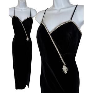 Vintage Betsy Adam Prom Dress 12 Black Velvet Corset Rhinestone 90s Hollywood